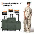 Medium hard-shell suitcase set, dark green with 8 wheels and telescopic handle