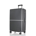 Hard-shell polycarbonate trolley suitcase, dark gray, rear view with top handle