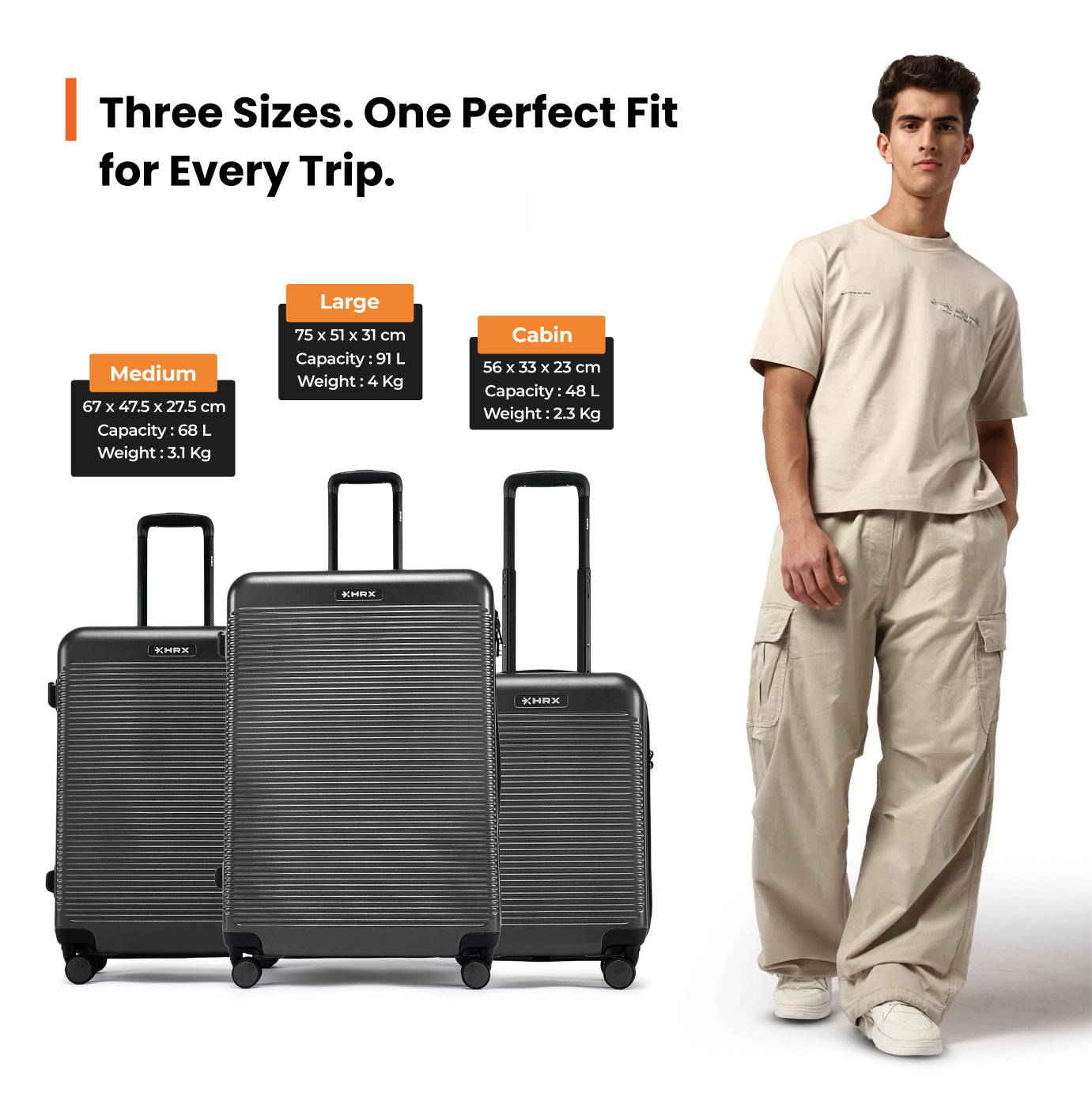 HRX by Hrithik Roshan Small Cabin Suitcase (56 cm) 8 Wheels - Grit