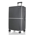 Hard-shell polycarbonate trolley suitcase, dark gray, side view with front-mounted wheels