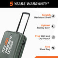 Dark green small cabin suitcase with ridged shell and black extendable handle