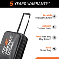 Black ribbed hardside cabin suitcase with telescopic handle and spinner wheels
