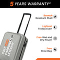Silver small cabin suitcase with ridged shell and black extendable handle