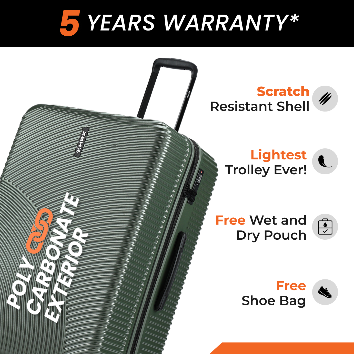 HRX by Hrithik Roshan Hard Body Set of 2 Luggage 8 Wheels - Glide