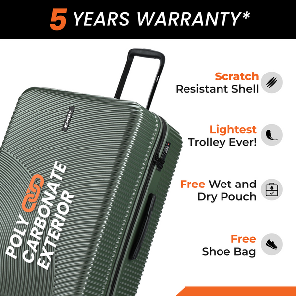 HRX by Hrithik Roshan Hard Body Set of 3 Luggage 8 Wheels - Glide