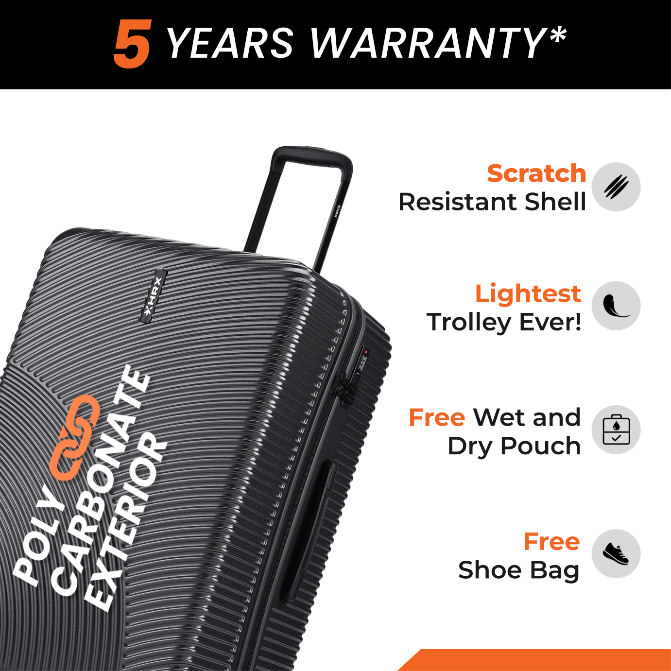 HRX by Hrithik Roshan Hard Body Set of 3 Luggage 8 Wheels - Glide