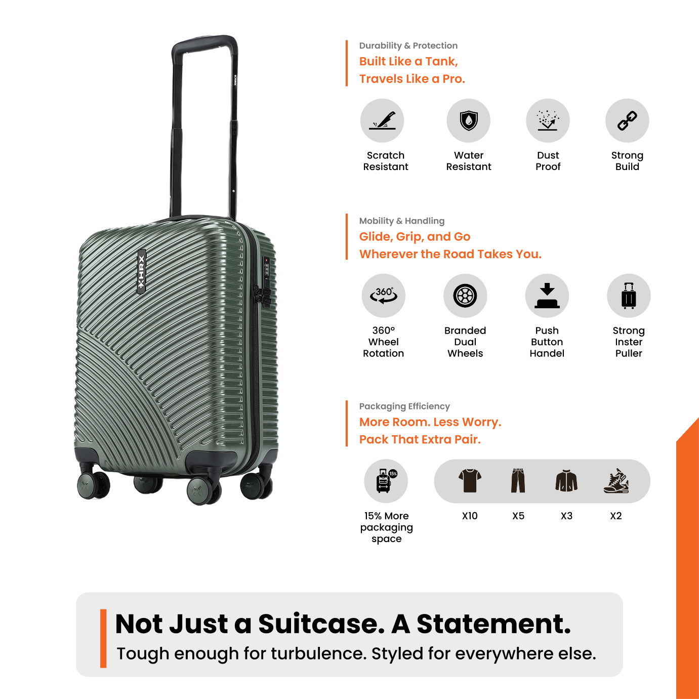 HRX by Hrithik Roshan Small Cabin Suitcase (56 cm) 8 Wheels - Glide