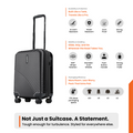 Charcoal black ribbed hardside cabin suitcase with telescopic handle and spinner wheels