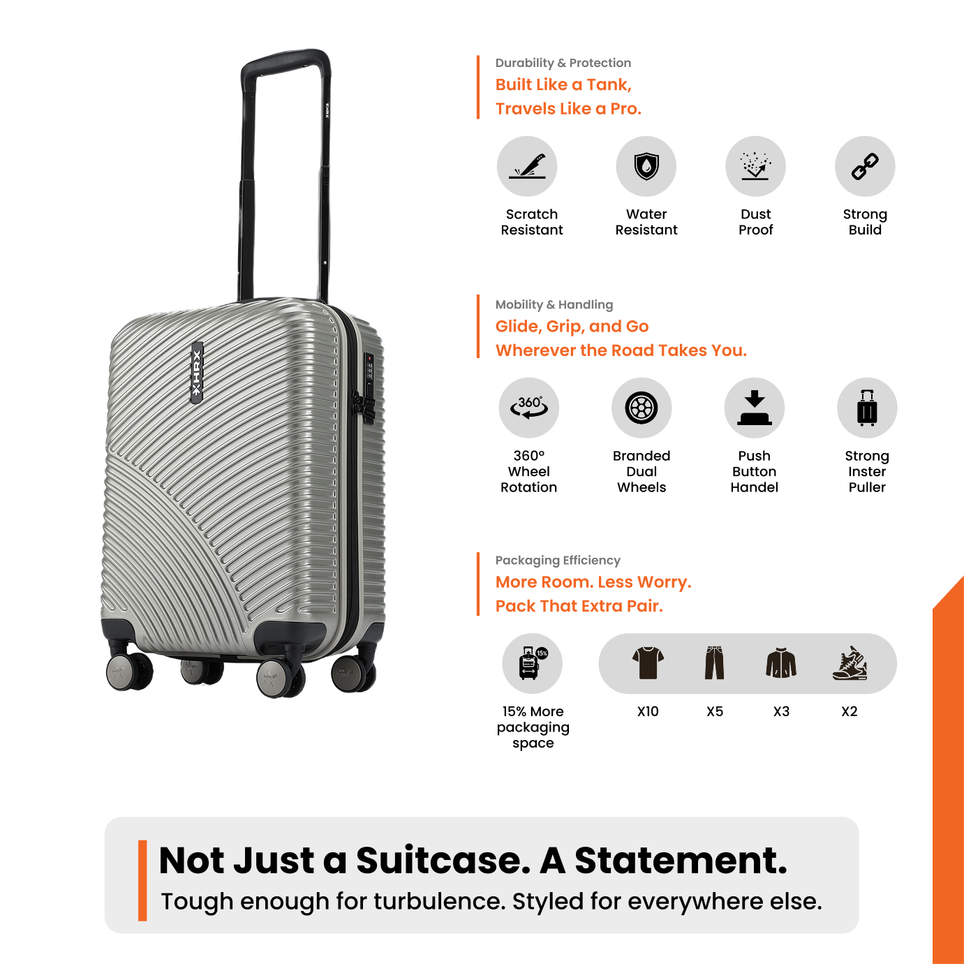 HRX by Hrithik Roshan Small Cabin Suitcase (56 cm) 8 Wheels - Glide