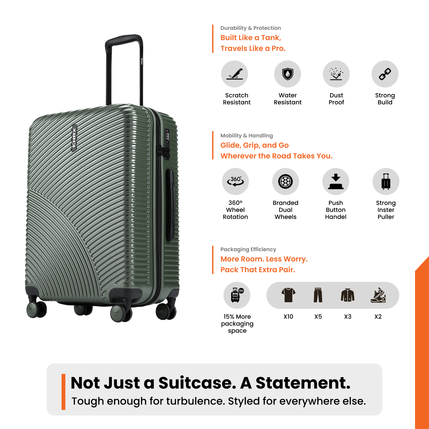 HRX by Hrithik Roshan Medium Check-in Suitcase (65 cm) 8 Wheels - Glide