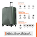 Dark green hard-shell suitcase with 360° wheel base and side carry handle