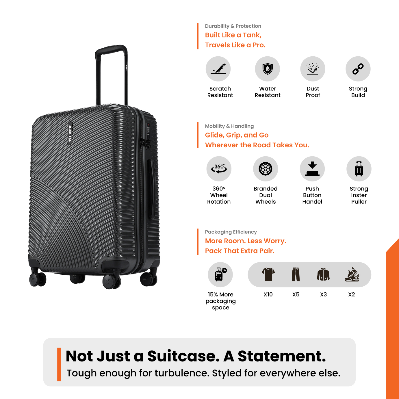 HRX by Hrithik Roshan Medium Check-in Suitcase (65 cm) 8 Wheels - Glide