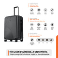 Charcoal grey ridged check-in suitcase with top handle and 8 spinner wheels