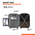 Hard-shell carry storage case with zip compartments and compression straps, dark gray.