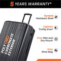 Charcoal grey small cabin suitcase close-up with scratch-resistant shell and telescopic handle.