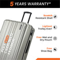 Silver small cabin suitcase with scratch-resistant hard shell, 8 spinner wheels, telescopic handle