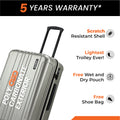Silver small cabin suitcase close-up with scratch-resistant shell and telescopic handle.
