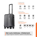 Small cabin suitcase, charcoal gray, upright handle and eight wheels, full view