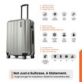 Silver small cabin suitcase side view with 8 wheels and telescopic handle.