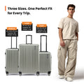 Silver cabin luggage set, hard-shell suitcases with telescopic handles and spinner wheels