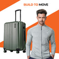 Hard body luggage set, dark green with 8 wheels, single suitcase side view