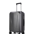 Hard-shell trolley suitcase with telescoping handle, four spinner wheels, dark grey rear angle
