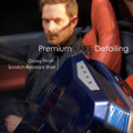 Glossy dark blue hard-shell polycarbonate trolley suitcase with scuff-resistant shell details