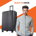 Hard body luggage set, dark gray with 8 wheels, single suitcase front view