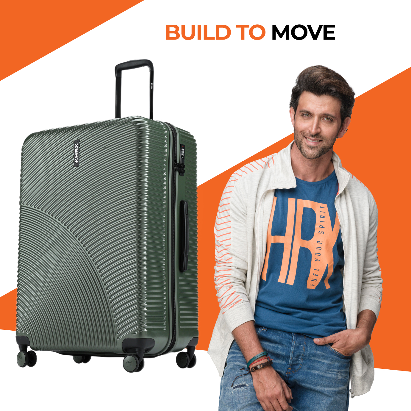 HRX by Hrithik Roshan Hard Body Set of 3 Luggage 8 Wheels - Glide