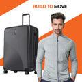 Hard body luggage set of 2 charcoal grey suitcases, 8 wheels each, telescopic handle