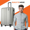 Medium check-in suitcase, silver-tone, 8 wheels, telescopic handle, upright view