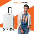 White small cabin suitcase with telescopic handle and multi-direction wheels