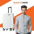 White small cabin suitcase with extendable handle and side wheels