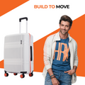 White cabin suitcase with telescopic handle and red-trim eight spinner wheels