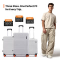 White small cabin suitcase with telescopic handle and 8 spinner wheels, hard shell