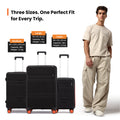 Black small cabin suitcase with telescopic handle and 8 spinner wheels, hard shell