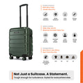Hard-shell 8-wheel luggage, green suitcase front view with telescopic handle