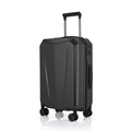 Hard-shell trolley suitcase in dark grey from the rear with side handle and wheels