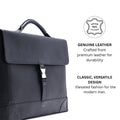 Black leather men’s briefcase bag shown from an angled front view with handle