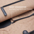 Black leather backpack interior lining with zipper and card slots/pockets