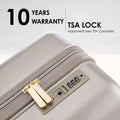 Beige hard-shell polycarbonate trolley with TSA lock and zippered main compartment