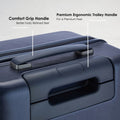 Dark blue hard-shell trolley suitcase top handle with ergonomic comfort grip