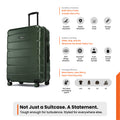 Green hard-shell check-in suitcase with telescopic handle and four wheels