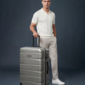 Medium check-in polycarbonate suitcase, silver, 8-wheel, telescopic handle