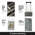 Dark grey cabin trolley with push-button trolley handle and secure lock
