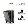 Dark grey polycarbonate cabin trolley with telescopic handle and front laptop compartment