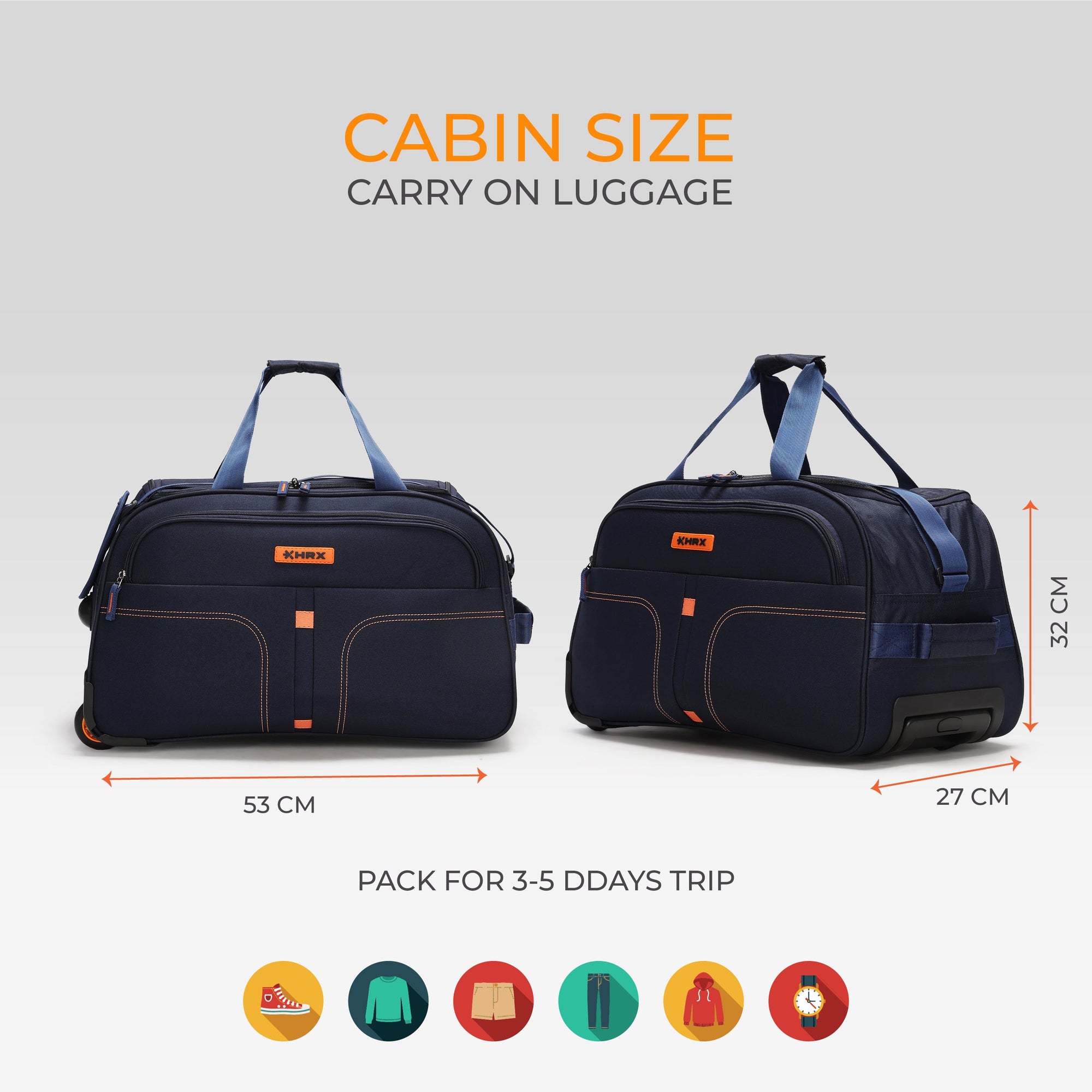 HRX Strolley Duffel Bag - Overdrive Wheel Push Button Soft Luggage