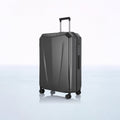 Charcoal hard-shell trolley luggage with upright telescopic handle and spinner wheels