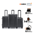Three-piece hard-shell luggage set, charcoal gray, front view with three telescopic handles.