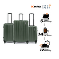 Dark green 3-piece hard-shell luggage set with telescopic handles and wheels
